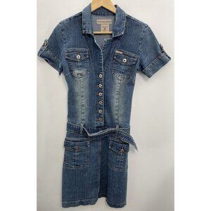 Vintage 90s Joyce Jeans Denim Dress Western Country Ranch Buttons Retro Biker L
